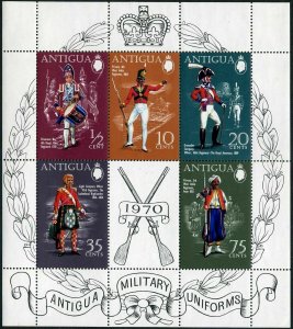 Antigua 266a sheet,MNH.Michel Bl.1. Military uniforms 1970.