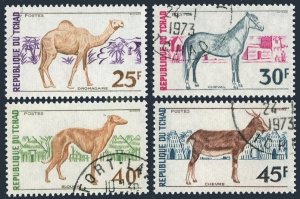 Chad 271-274, CTO. Michel 592-595. Farm animals 1972.Dromedary, Horse, Dog, Goat