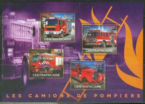 CENTRAL AFRICA 2014 FIRE TRUCKS  SHEET MINT NH