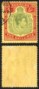 Bermuda SG118b KGVI 5/- Pale Green and Red/yellow Line Perf 14.25 (Ref 43)