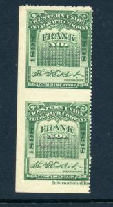 16T28a Western Union Telegraph Stamp IMPERF BETWEEN ERROR VERTICAL PAIR By134