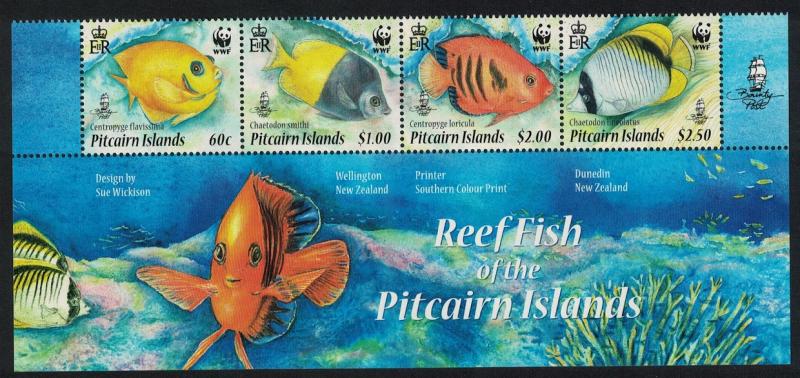 Pitcairn WWF Coral Reef Fish Bottom strip of 4v SG#807-810 SC#705a-d MI#805-808