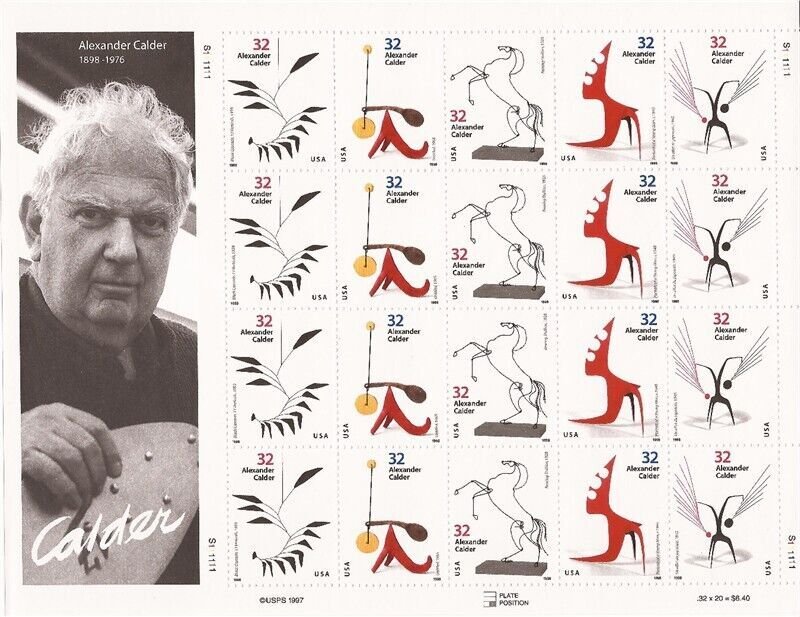 US Stamp - 1998 Sculptor Alexander Calder - 20 Stamp Sheet #3198-202