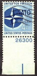 1959, US 4c, NATO, 10th Anniversary, Used plate single, Sc 1127