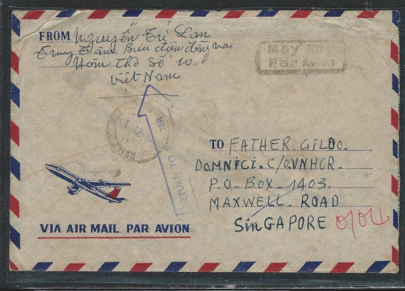 NORTH VIETNAM (P0612B) 10  STAMP A/M FRANK TO SINGAPORE, RETURN TO SENDER