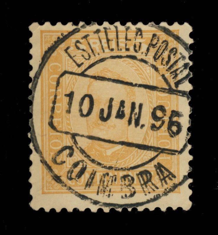 PORTUGAL 1892 Mi.66yA 5R p.12 1/2 EST. TELEG. POSTAL COIMBRA (1895)