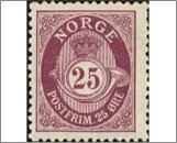 Norway Used NK 104   Posthorn 25 Øre Red lilac