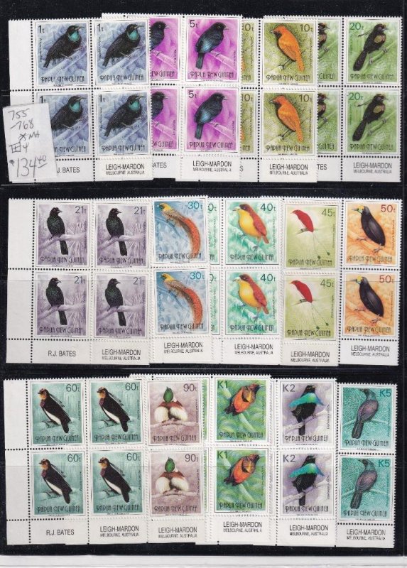 PAPUA NEW GUINEA # 755-768 VF-MNH BLOCKS OF 4 BIRDS OF PARADISE CAT VALUE $134