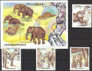 Somalia 2000 Elephants set of 4 + S/S MNH **