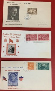 Lot of 3 Franklin D. Roosevelt Memorial Covers 1945-1946, including 1 First Day