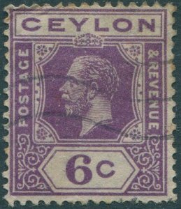 Ceylon 1921 SG343 6c violet KGV tablet A FU (amd)