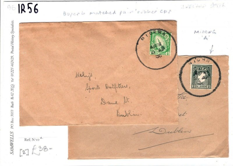 IRELAND Eire Cover *BIORRA* RUBBER CDS Matched Pair {2} MISSING *A* 1936 IR56