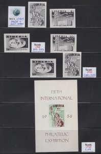 WC1_25929. LIBERIA. Rare proofs of 1956 5th. PHIL. EXPO Sc.355-357,C100-C102+ss