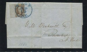 1 Franklin Used Margin Stamp on 1850 Cover Troy to Plattsburgh NY LV8799