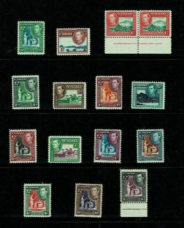 St Vincent: 1938, King George VI definitive set, complete, MLH.