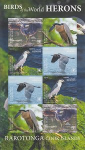 Cook Is. MNH Sc 1712 sh IMPERF  Mi 160-63 KB B Value 192 Euro Herons RAROTONGA