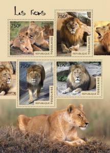 TOGO 2014 SHEET LIONS WILD CATS FELINES WILDLIFE tg14515a