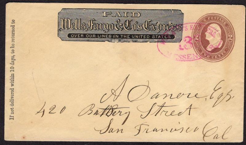 $US Postal Sta Cover, Wells Fargo Express Magenta Messenger H/S cancel