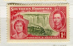 S.RHODESIA; 1937 early GVI Coronation issue fine Mint hinged Shade of 1d. value