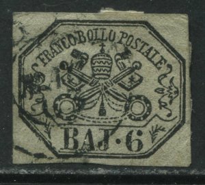 Italy Roman States 1852 6 bajoochi used