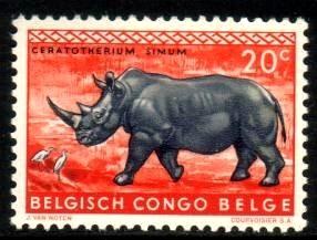 White Rhinoceros, Belgian Congo stamp SC#307 mint