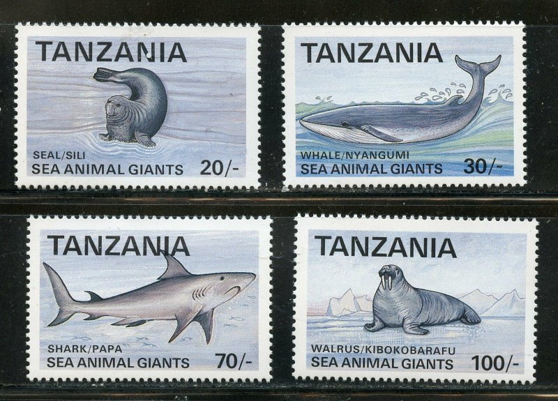 TANZANIA  SCOTT#950/54 SEA ANIMAL GIANTS SET AND  SOUVENIR SHEET  MINT NH  