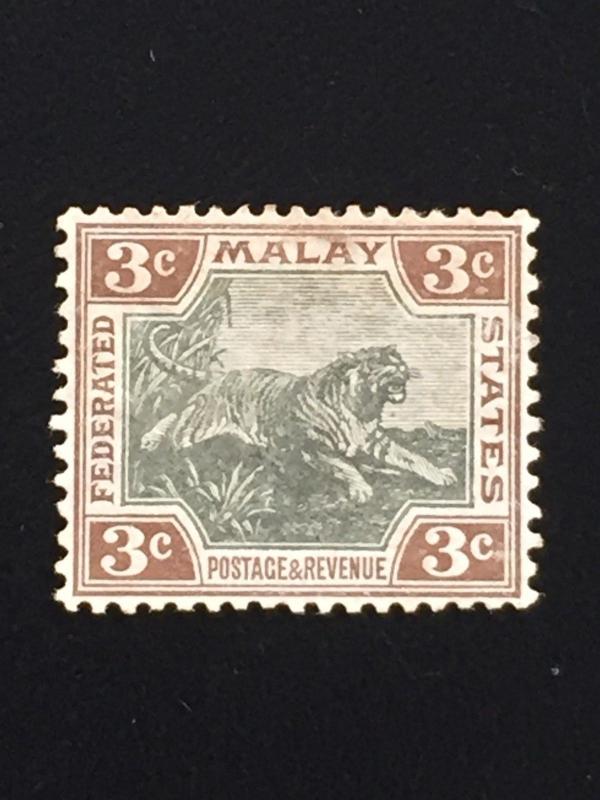 Malaya 1900-01 Federated Malay States FMS Tiger 3V Varieties MH CA SG#16 M1790