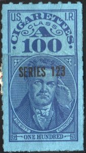 TA385a Series 123 Cigarette Revenue Stamp: 100 Cigarettes (1953) Used