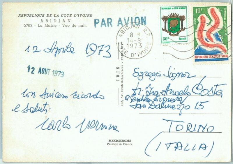 67336 - COTE D'IVOIRE - Postal History: POSTCARD to ITALY 1973 Elephants