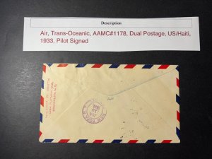 1933 USA Haiti Dual Postage Cover Port Au Prince to New York NY Pilot Signed