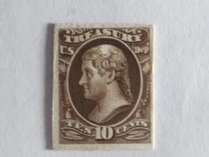 SCOTT # O77P CARD PROOF 10 CENT TREASURY NOTE GREAT COLOR AND GREAT CENTERING !!