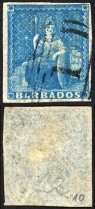 Barbados SG10 (1d) Deep Blue Cat 60 pounds