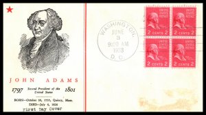 1938 Prexy Adams Sc 806-2 2c with Linprint cachet Presidential Series (AD