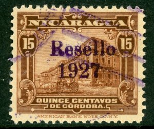 Nicaragua 1927 Cathedral Provisional 15¢ w/Ditto  Ink VFU V226 ⭐