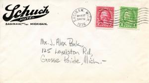 U.S. Scott 632, 634 On 1st Class Mail Schuch Hotel 2-Sided Ad Cover fr. Michigan