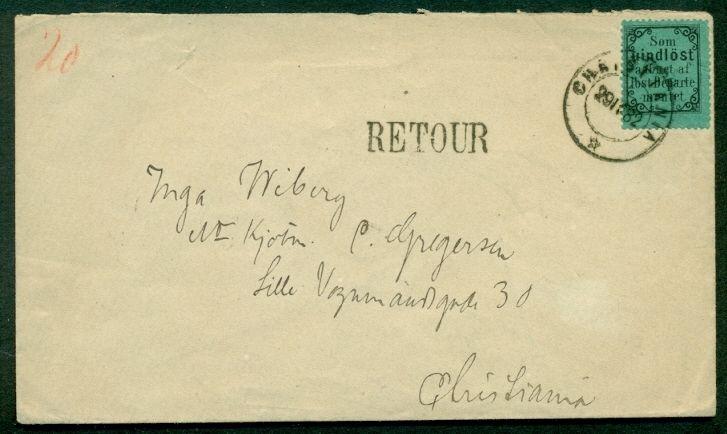 NORWAY 1882, RMS, Return-To-Sender stamp postally cancelled on 3sk postal env