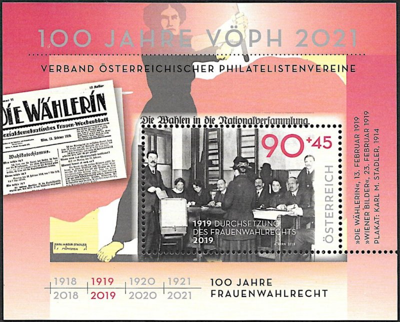 Austria 2019 MNH Stamps Souvenir Sheet 100 Years Women's Voting Rights Newspaper