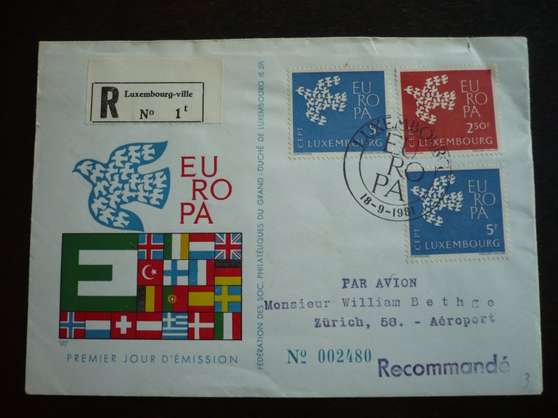 Europa 1961 - Luxembourg - Registered Air Mail Cover to Zurich