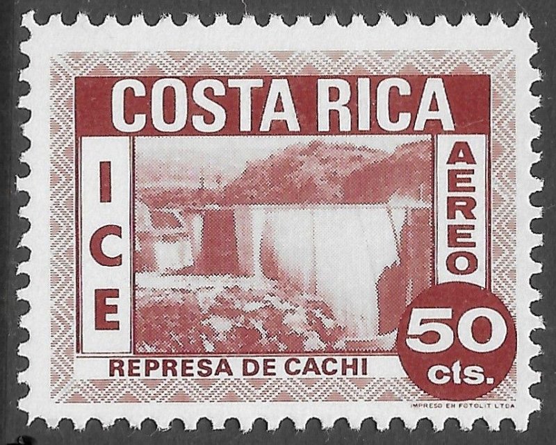 Costa Rica Scott C442 MH 50c red brown Electrification Air Mail Issue of 1967