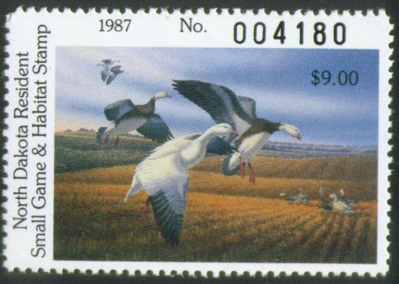 1987 North Dakota State Duck stamp MNH, ND6, $9 FV