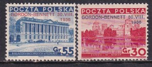 Poland 1936 Sc 306-7 Gordon Bennett Balloon Race Overprinted Stamp MH