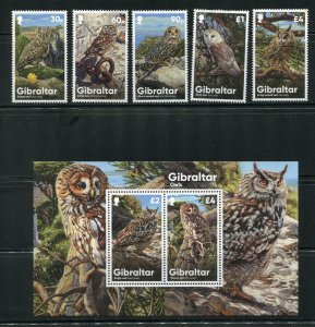 Gibraltar 1767-1772 Owls Stamp Set and Sheet MNH 2020