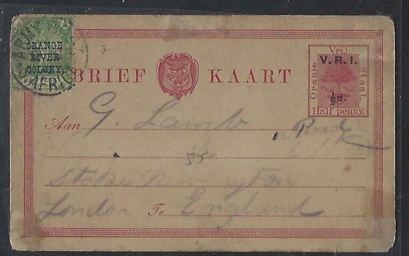 ORANGE FREE STATE COVER (PP1211B) 1901 TREE VRI 1/2D/1/2D +1/2D PSC BOER WAR TO 