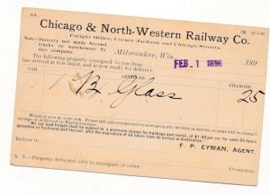 D389766 USA Postal Stationery Milwaukee 1896 Chicago & North Western Railway