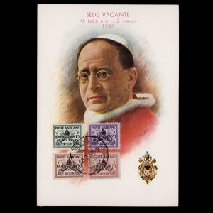 VATICAN CITY 1939 Pope Pius XI Interregnum Overprint Sc 62-63 66-67 FDC Postcard