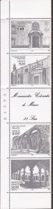 Mexico - 1982 Colonial Monuments - 4 Stamp Strip + Label - Scott #1306a