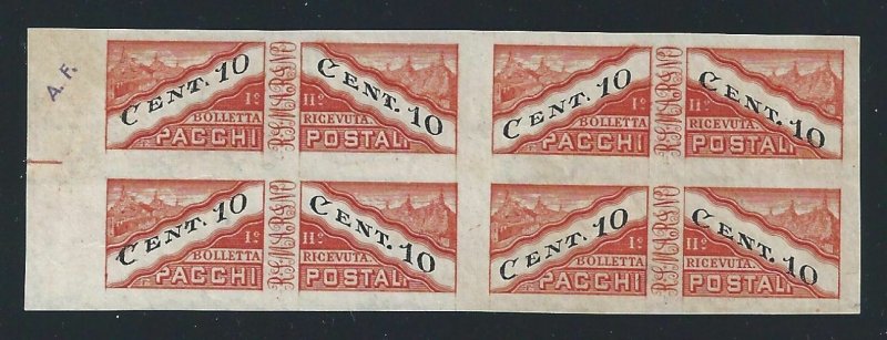 1945 San Marino, Packs Post N° 17c 10c. Orange And Black MNH / ND Quartina