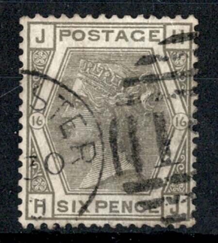 GB 1873 6d grey plate 16 fine used, neat duplex sg147 cat £90