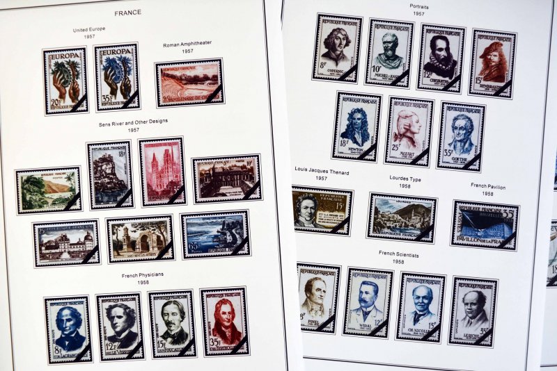 COLOR PRINTED FRANCE 1941-1965 STAMP ALBUM PAGES (55 illustrated pages)