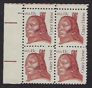 Catalog #1855 Plate Block of 4 Stamps Chief Crazy Horse Native American Indian